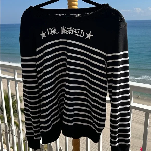 Karl Lagerfeld Monochrome Striped Pullover - Picture 3 of 8